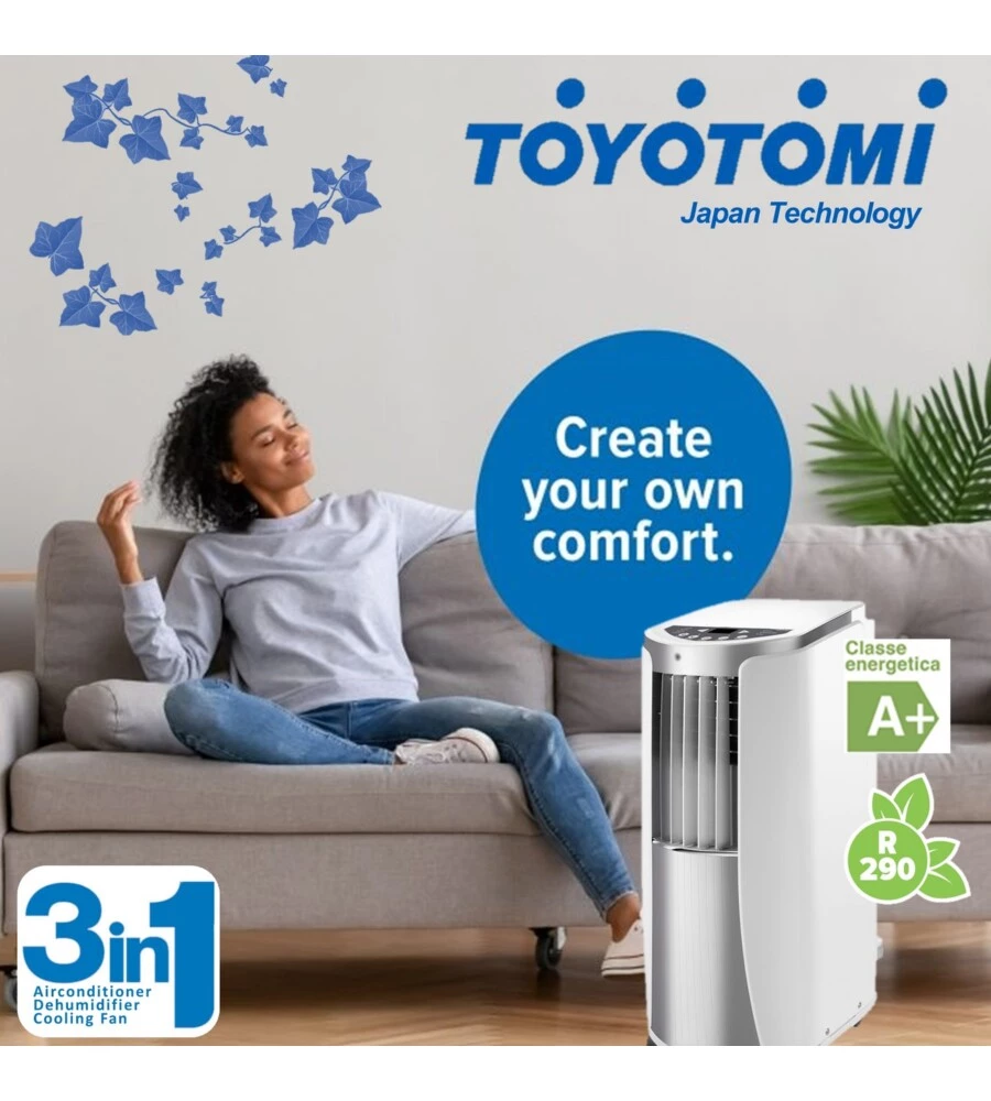 Condizionatore mobile "toyotomi tad 2220" con wi-fi, 2,06 kw